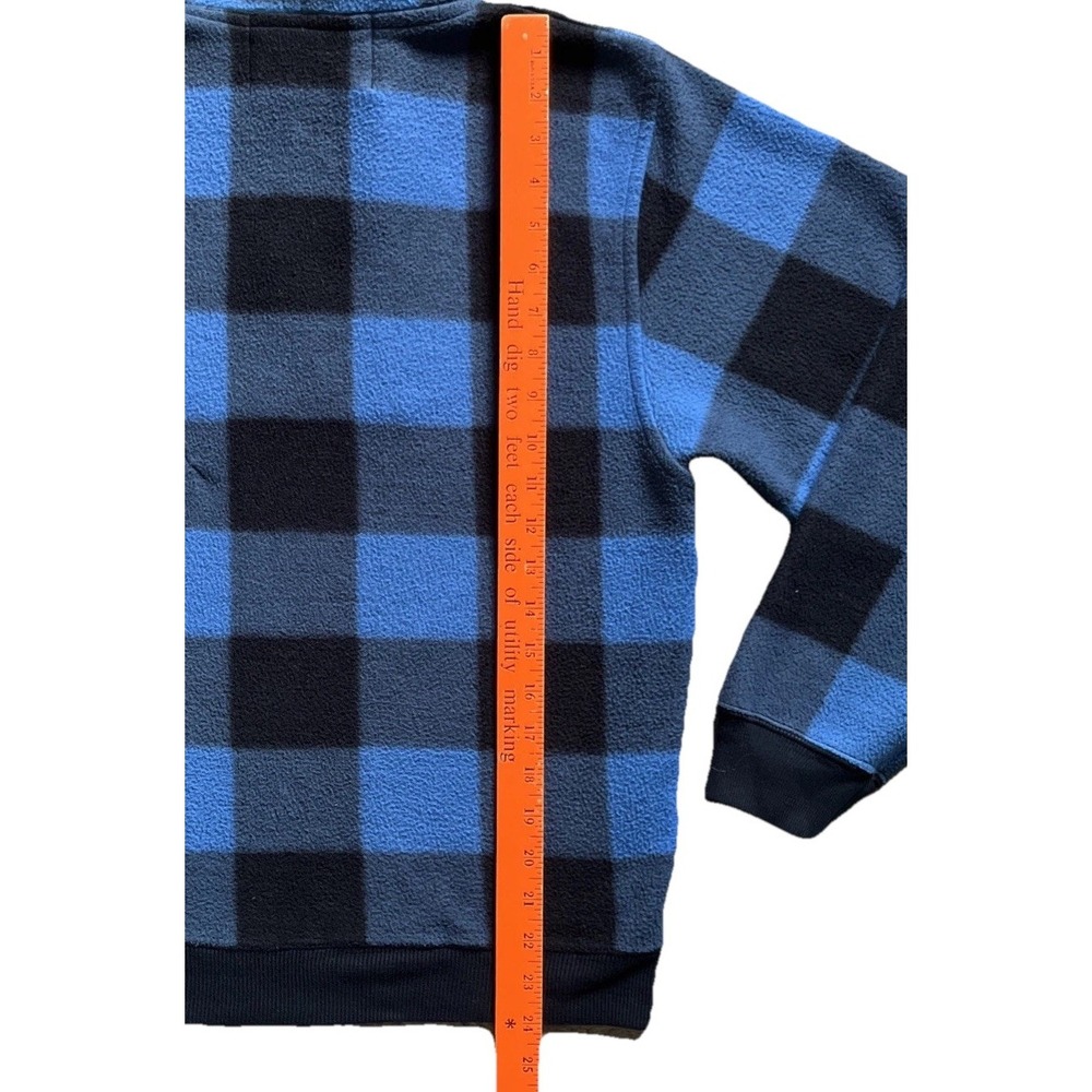 VTG 90s Sears Trader Bay 1/4 Zip Fleece Blue Buffalo Plaid Fleece Pullover S Y2K - Picture 10 of 13